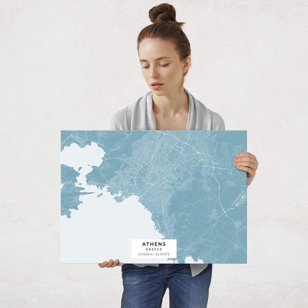 Plakat metalowy Mapa Lazur Ateny L