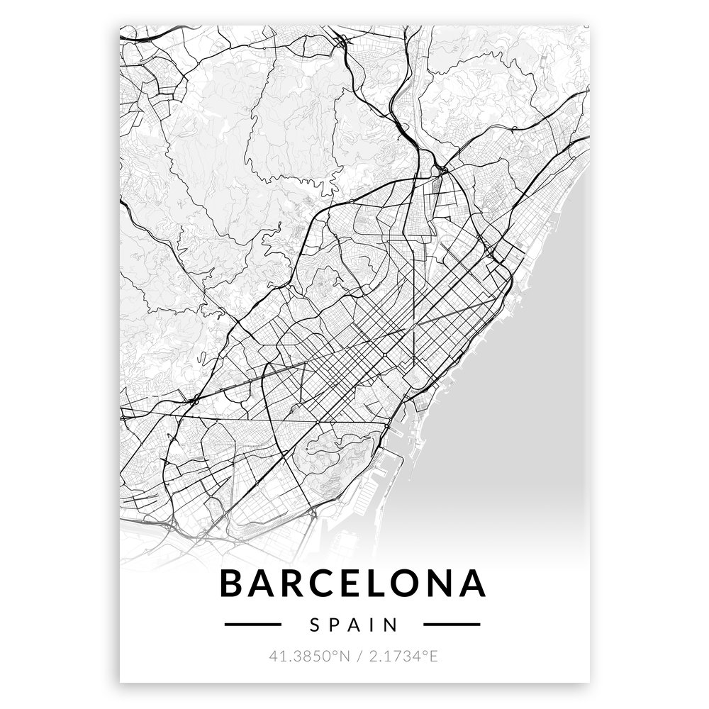Plakat metalowy Mapa B&W Barcelona L