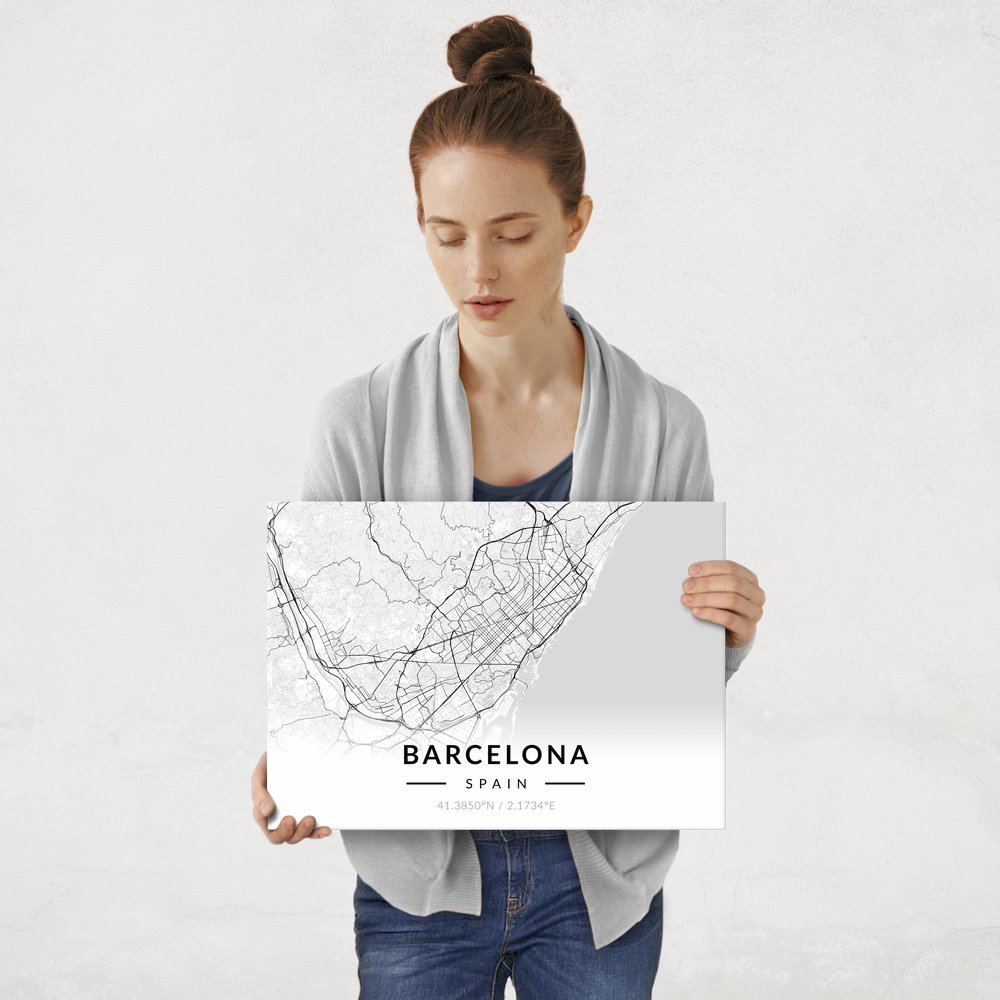 Plakat metalowy Mapa B&W Barcelona M