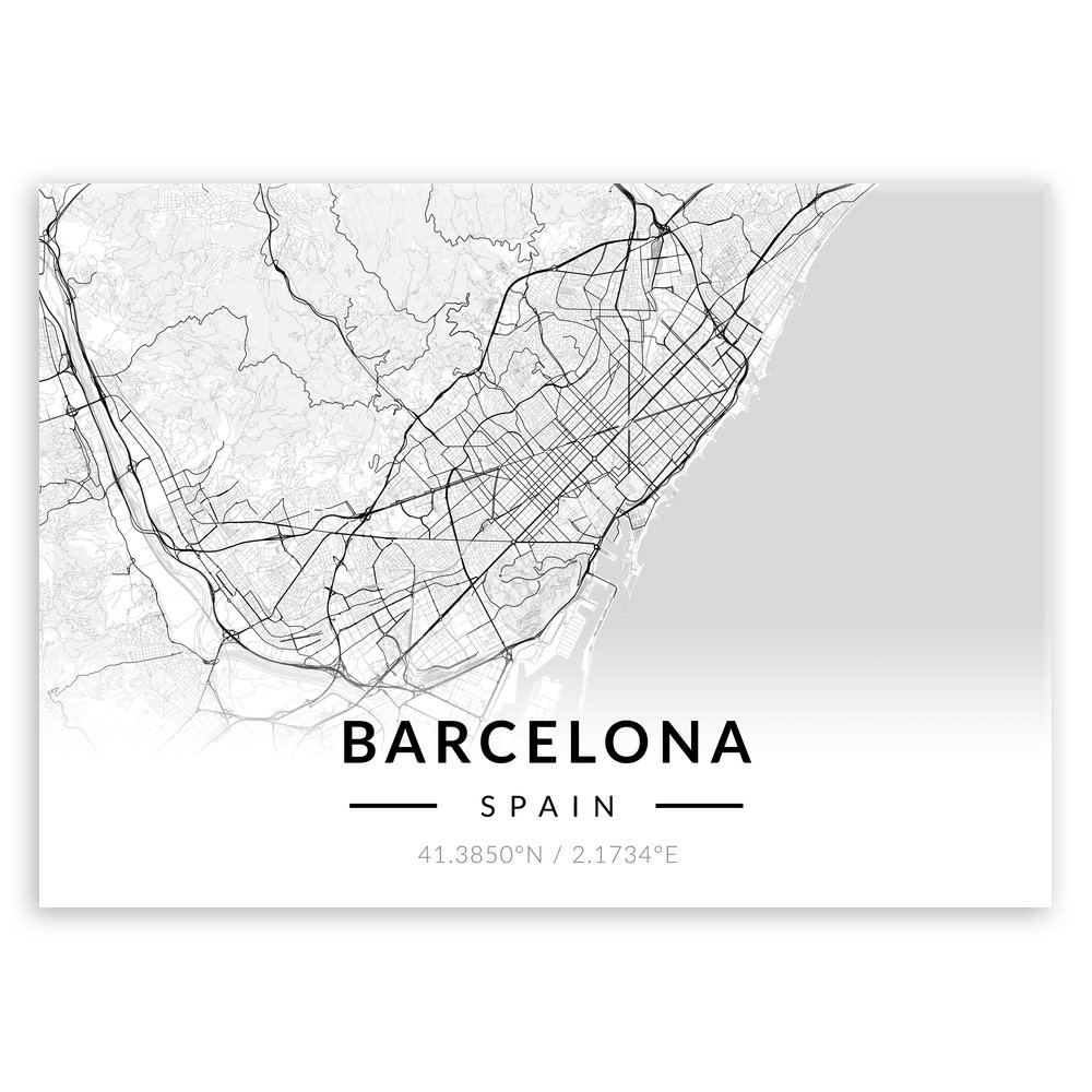 Plakat metalowy Mapa B&W Barcelona L