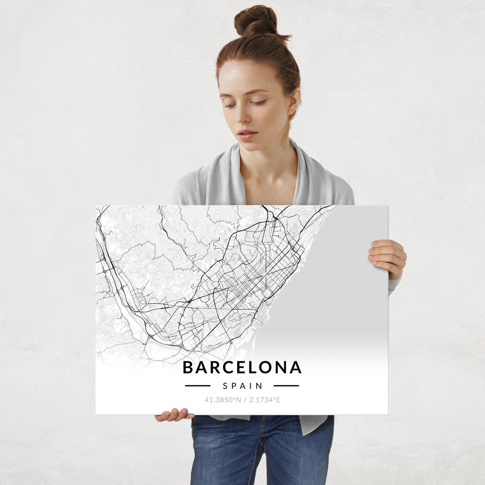 Plakat metalowy Mapa B&W Barcelona L