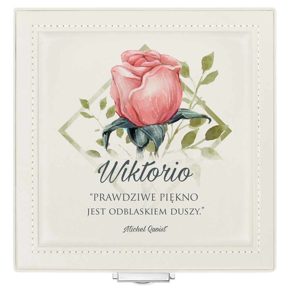 Szkatułka kremowa na biżuterię z nadrukiem dla niej na imieniny