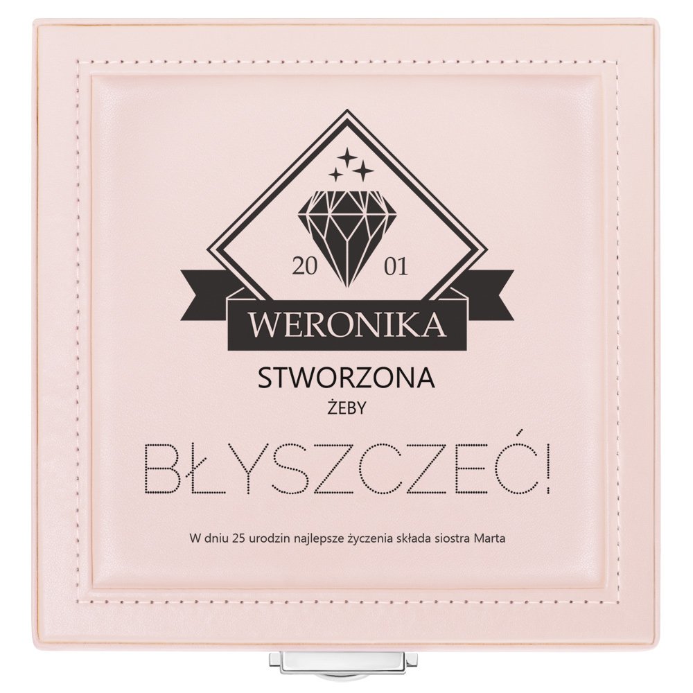 Szkatułka różowa na biżuterię z nadrukiem dla siostry na 25 urodziny