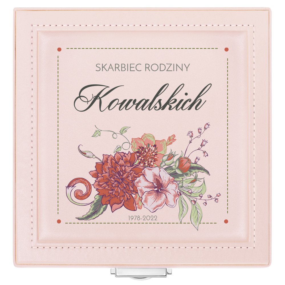 Szkatułka różowa na biżuterię z nadrukiem dla pary na ślub rocznicę parapetówkę