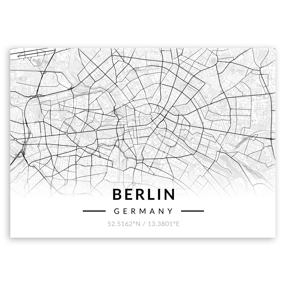 Plakat metalowy Mapa B&W Berlin L