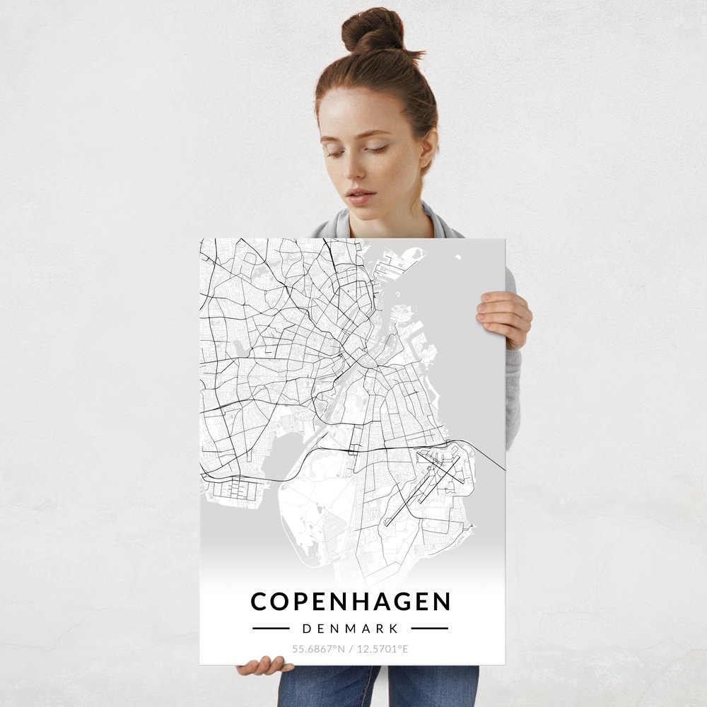 Plakat metalowy Mapa B&W Kopenhaga L