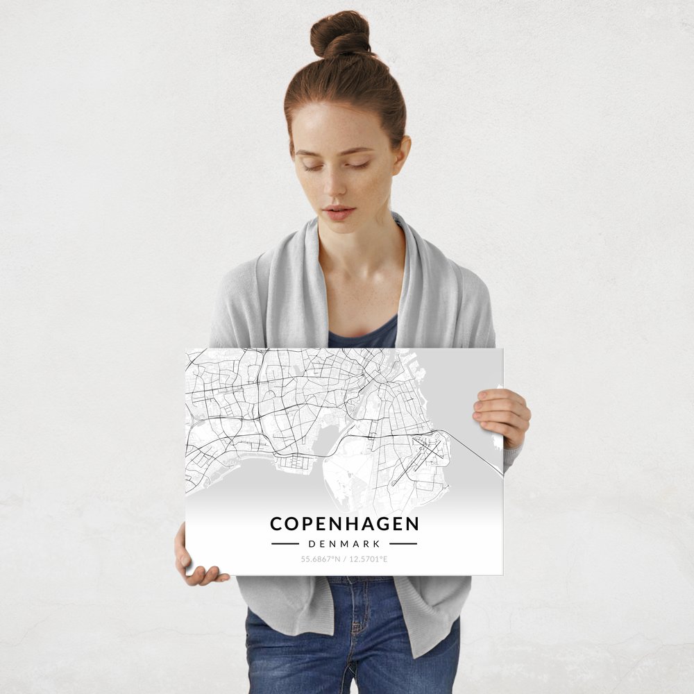 Plakat metalowy Mapa B&W Kopenhaga M