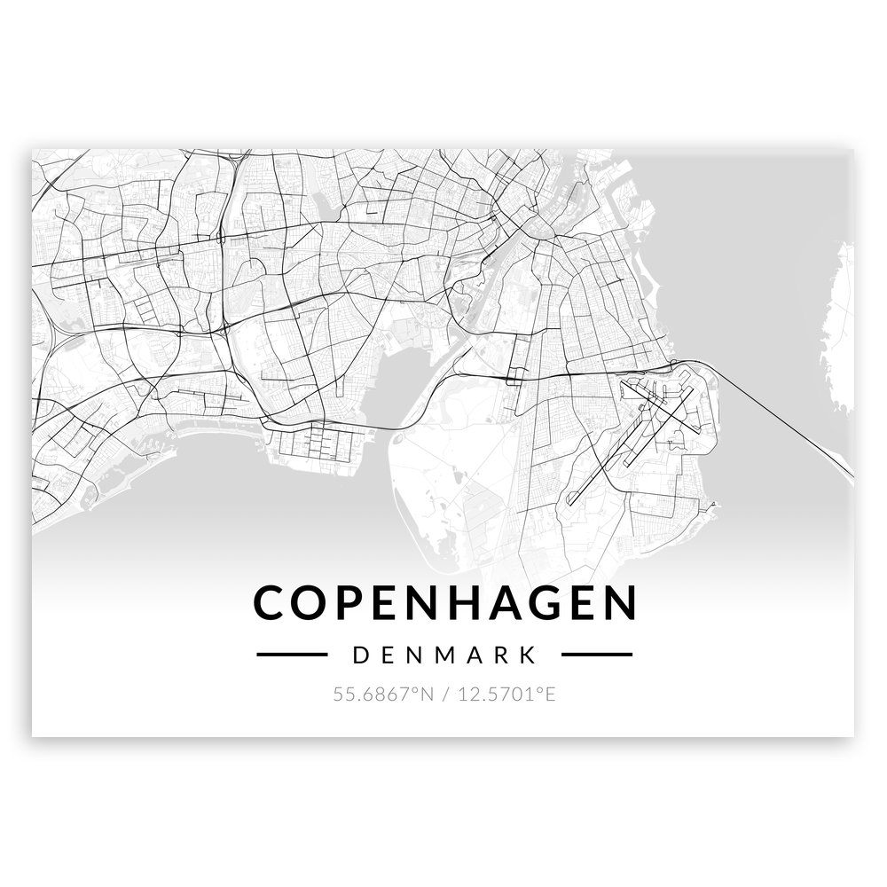 Plakat metalowy Mapa B&W Kopenhaga L