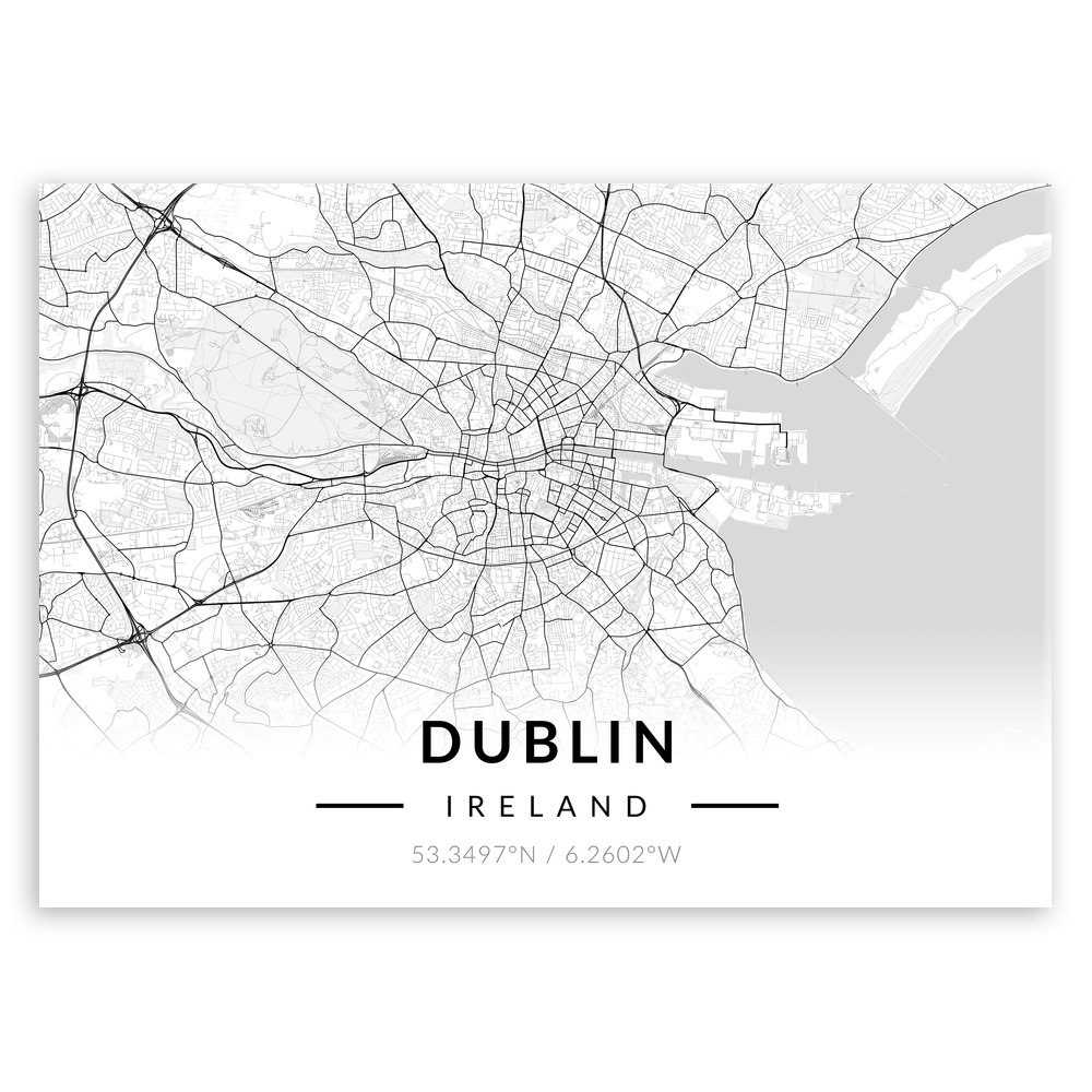 Plakat metalowy Mapa B&W Dublin L