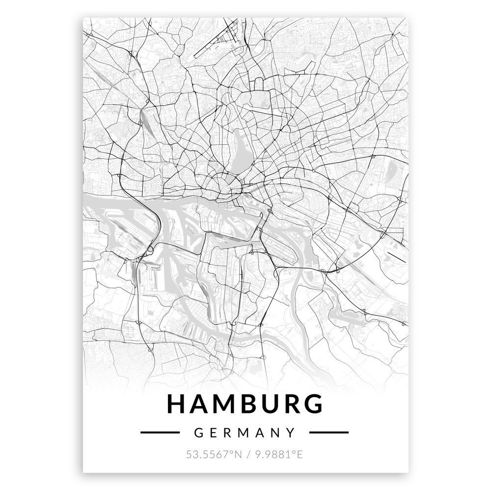 Plakat metalowy Mapa B&W Hamburg L