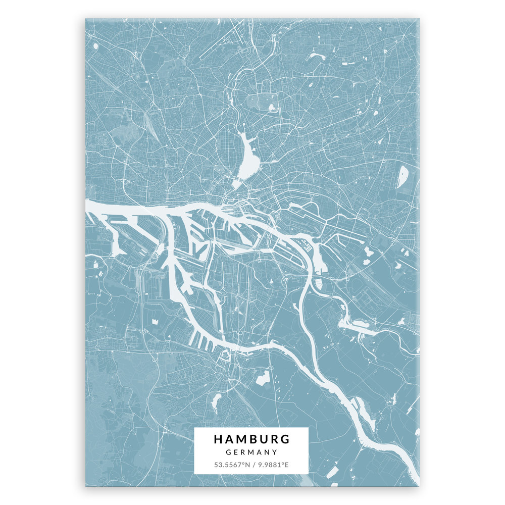 Plakat metalowy Mapa Lazur Hamburg L