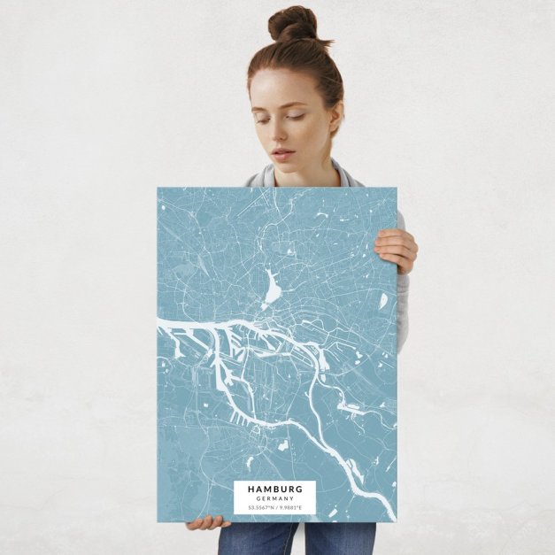 Plakat metalowy Mapa Lazur Hamburg L
