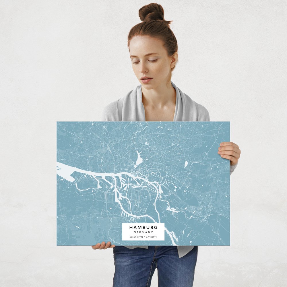 Plakat metalowy Mapa Lazur Hamburg L
