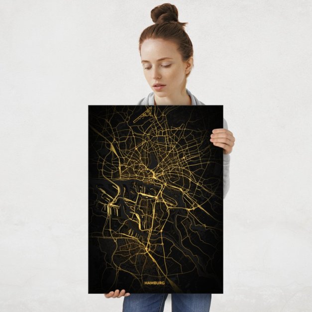 Plakat metalowy Mapa City Lights Hamburg L