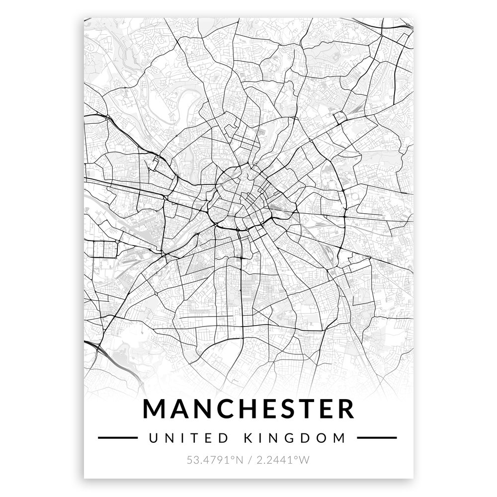 Plakat metalowy Mapa B&W Manchester L