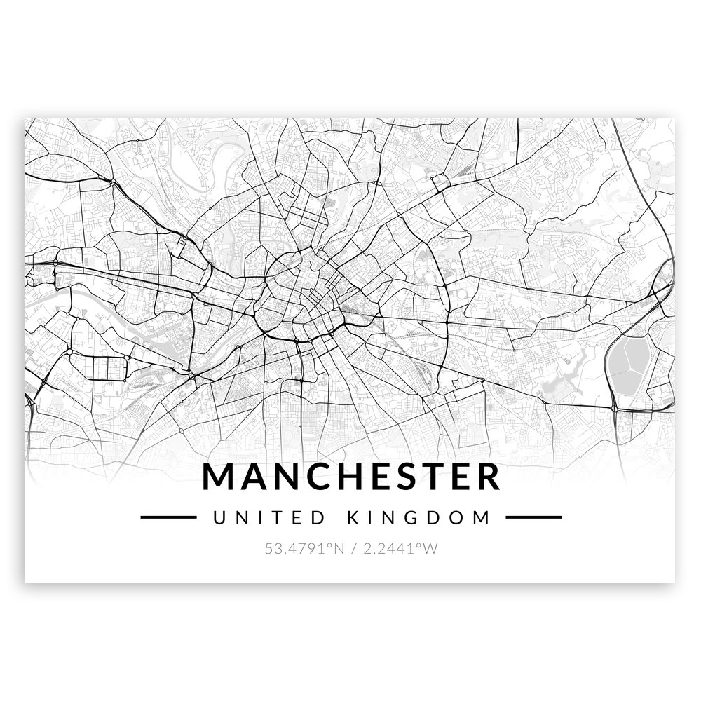 Plakat metalowy Mapa B&W Manchester L