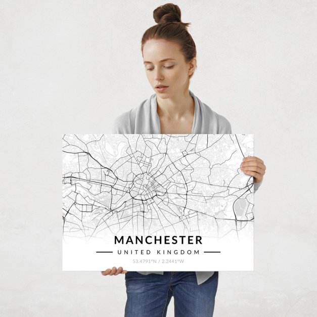 Plakat metalowy Mapa B&W Manchester L