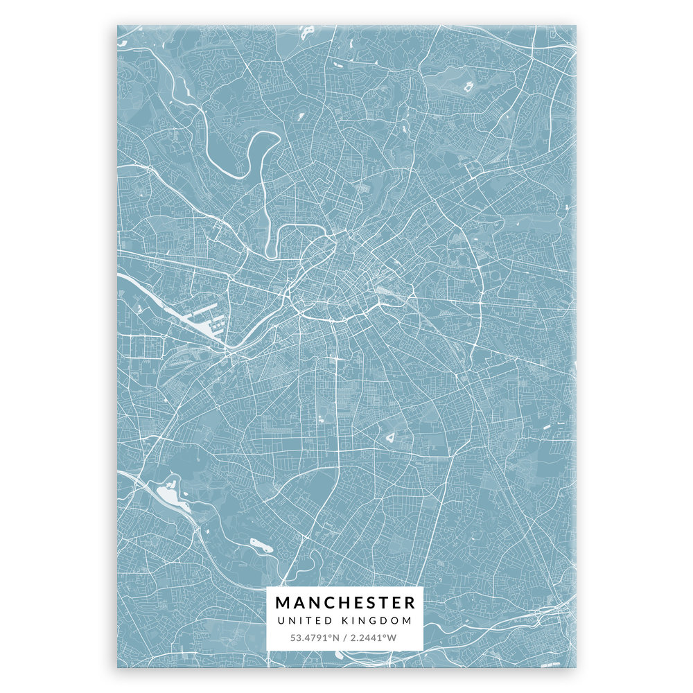 Plakat metalowy Mapa Lazur Manchester M