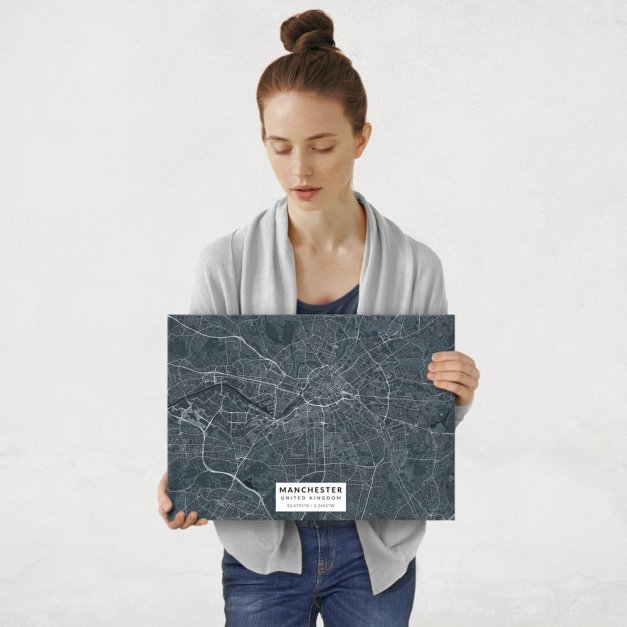 Plakat metalowy Mapa Navy Manchester M