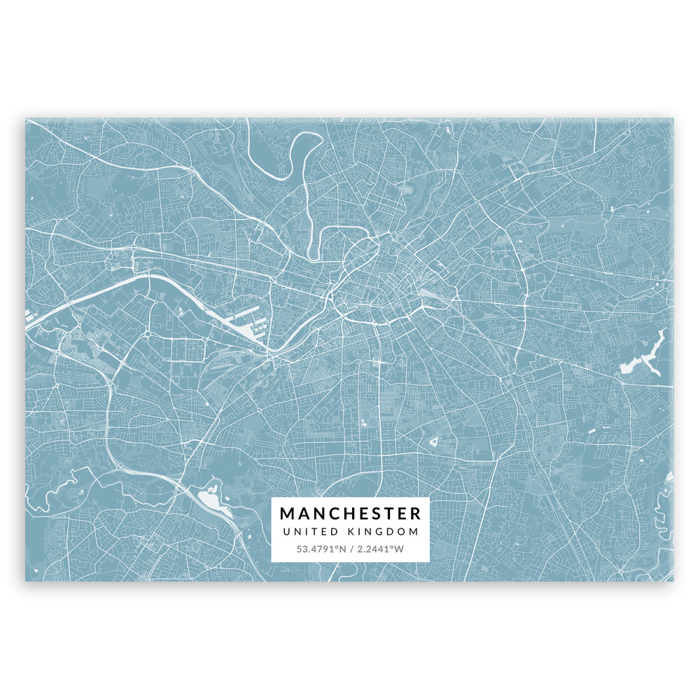 Plakat metalowy Mapa Lazur Manchester M