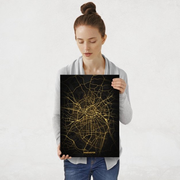 Plakat metalowy Mapa City Lights Manchester M