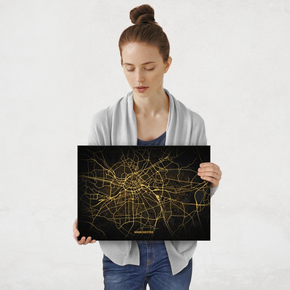 Plakat metalowy Mapa City Lights Manchester M