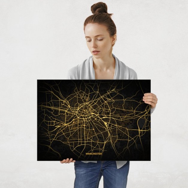 Plakat metalowy Mapa City Lights Manchester L