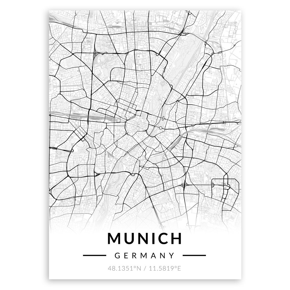 Plakat metalowy Mapa B&W Monachium M