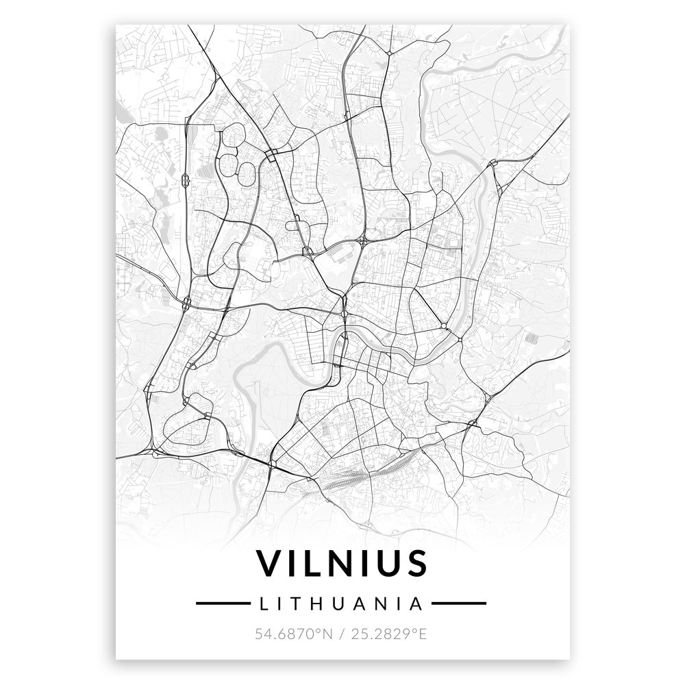 Plakat metalowy Mapa B&W Wilno L