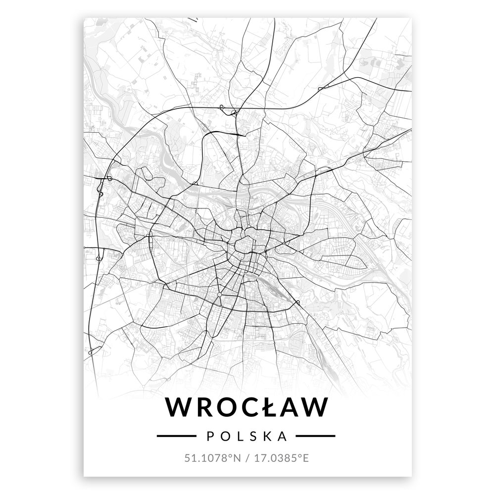 Plakat metalowy Mapa B&W Wrocław L