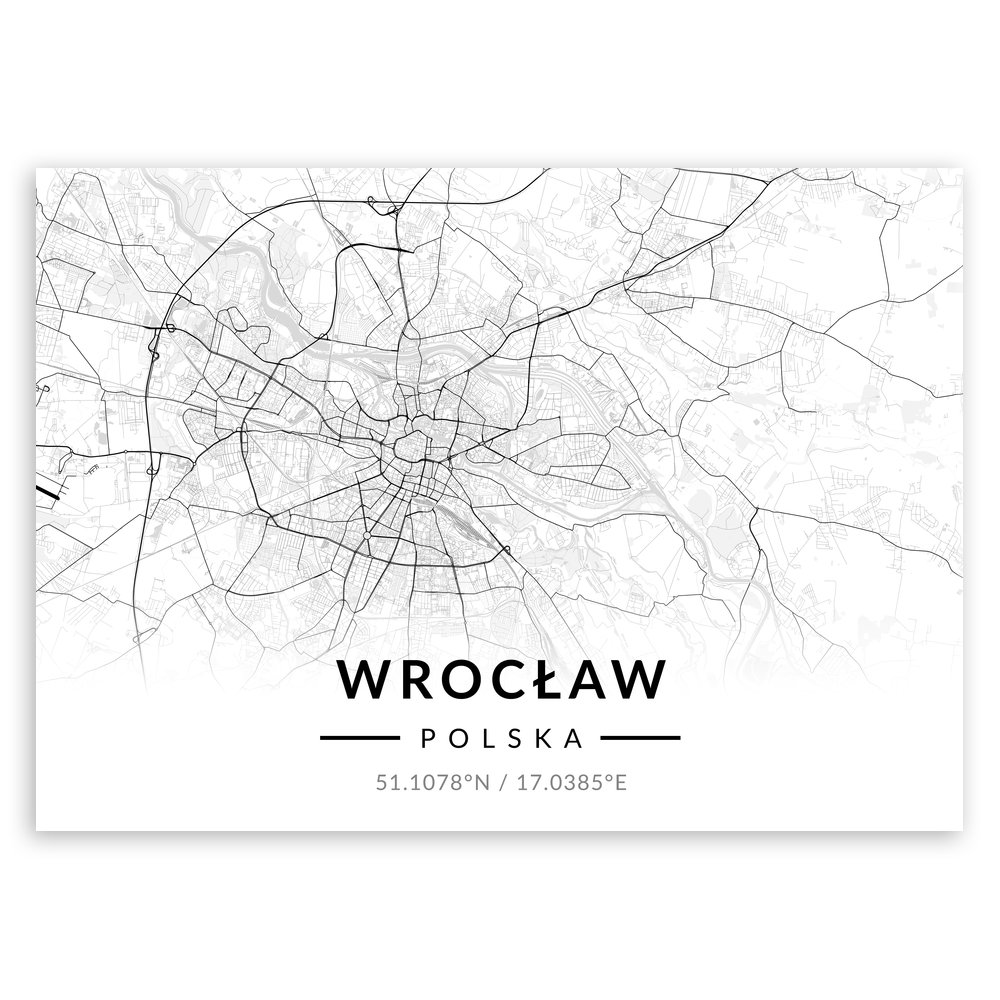 Plakat metalowy Mapa B&W Wrocław L