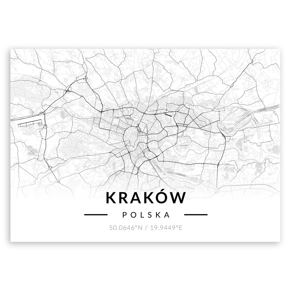 Plakat metalowy Mapa B&W Kraków M