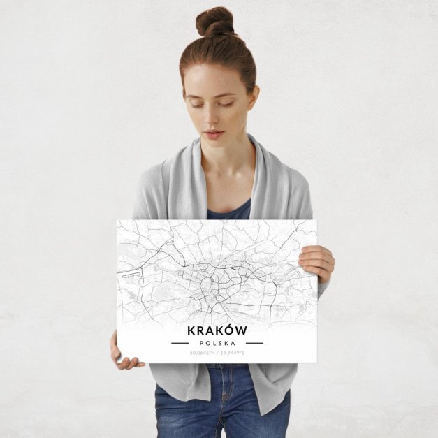Plakat metalowy Mapa B&W Kraków M