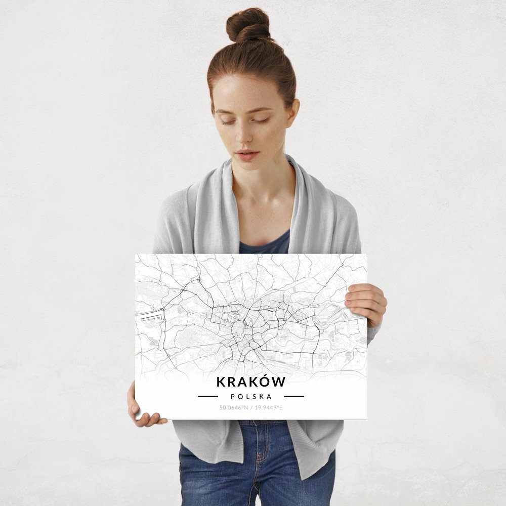 Plakat metalowy Mapa B&W Kraków M