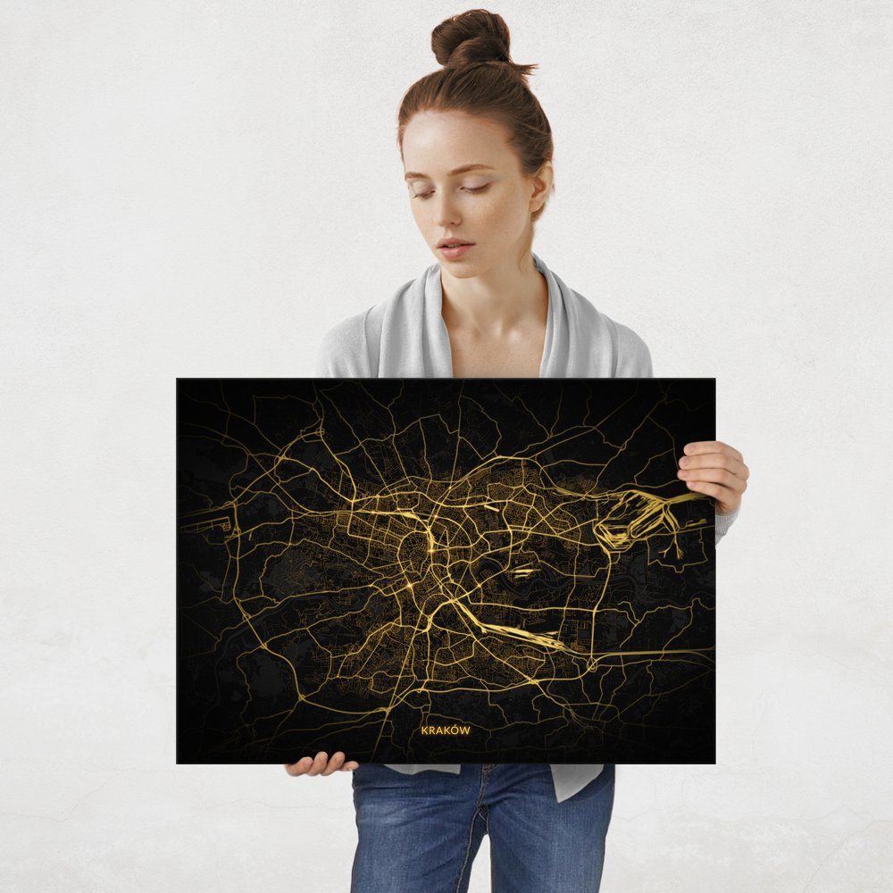 Plakat metalowy Mapa City Lights Kraków L