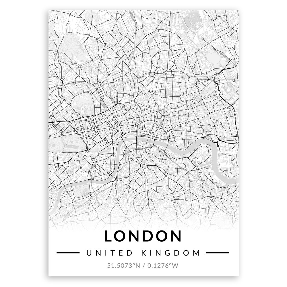 Plakat metalowy Mapa B&W Londyn M
