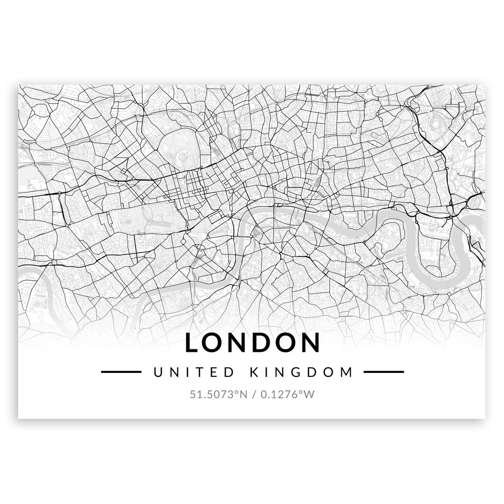 Plakat metalowy Mapa B&W Londyn M