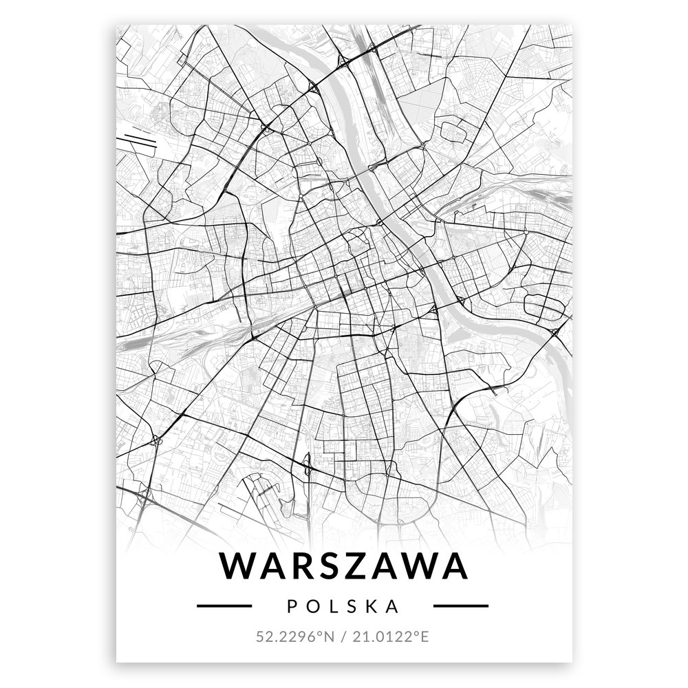 Plakat metalowy Mapa B&W Warszawa M