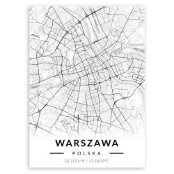 Plakat metalowy Mapa B&W Warszawa L