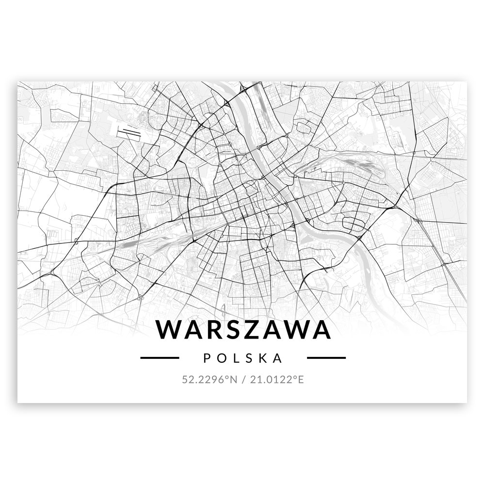 Plakat metalowy Mapa B&W Warszawa M