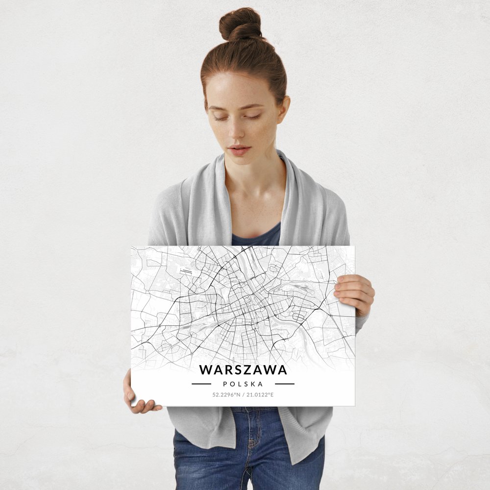 Plakat metalowy Mapa B&W Warszawa M