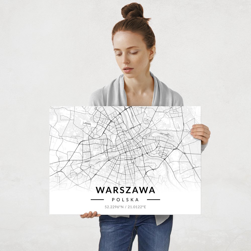 Plakat metalowy Mapa B&W Warszawa L