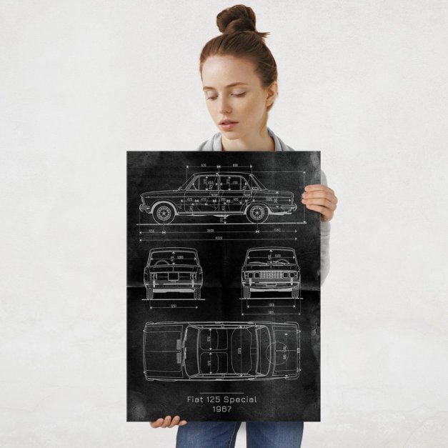 Plakat metalowy Fiat 125 Projekt Graphite L