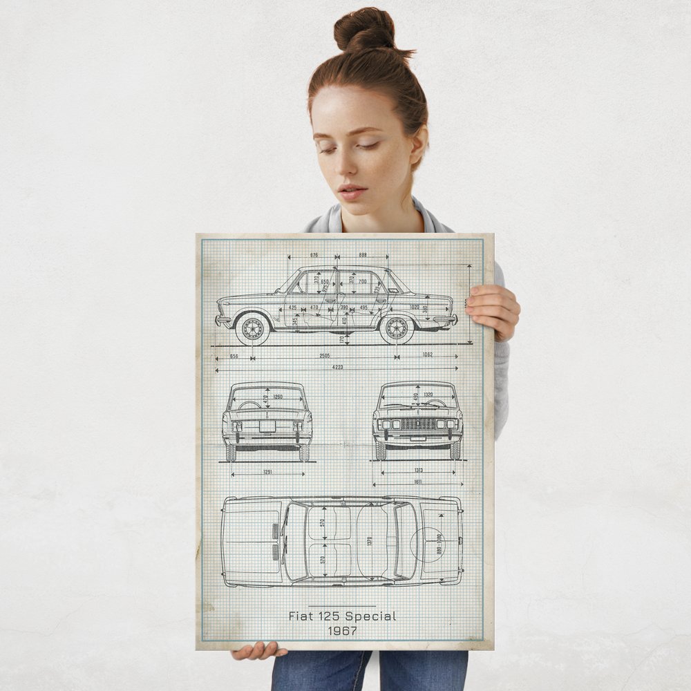 Plakat metalowy Fiat 125 Projekt Vintage L