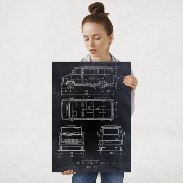 Plakat metalowy Fiat Ducato Minibus Projekt Blackboard L
