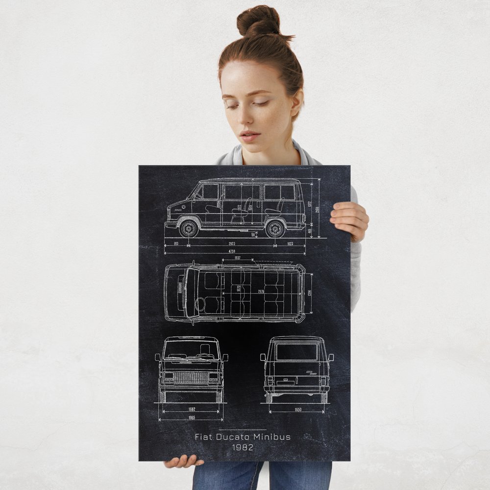 Plakat metalowy Fiat Ducato Minibus Projekt Blackboard L