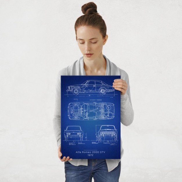 Plakat metalowy Alfa Romeo 2000 GTV Projekt Blueprint M