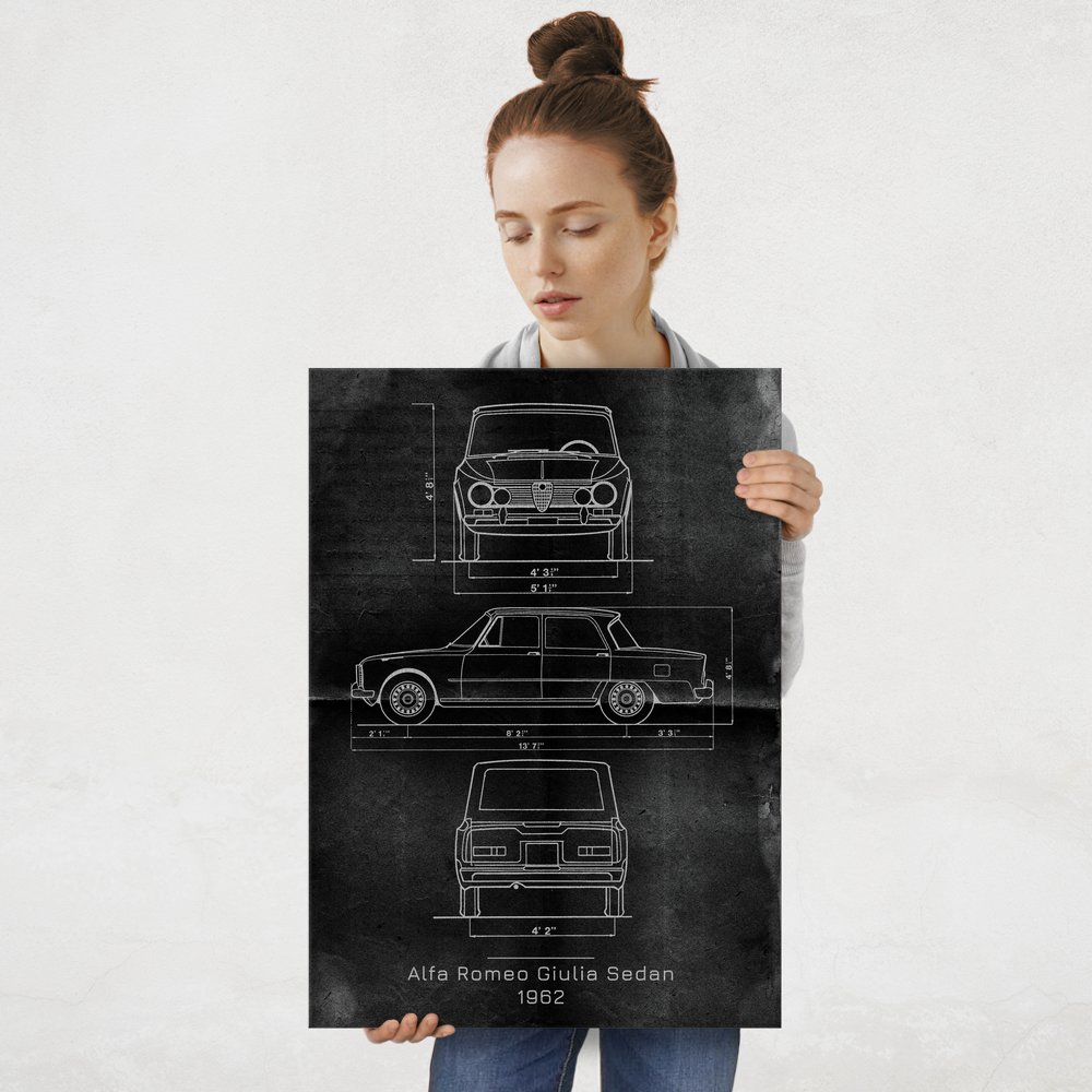 Plakat metalowy Alfa Romeo Giulia Projekt Graphite L