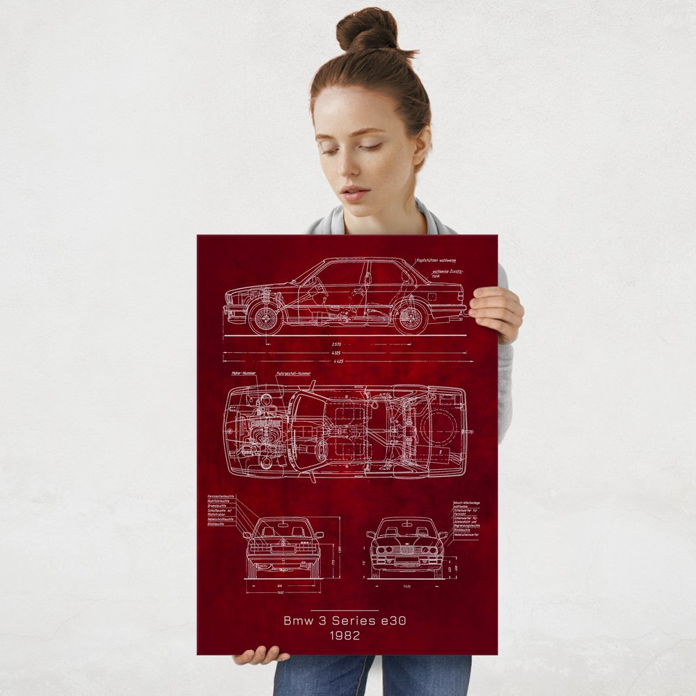 Plakat metalowy BMW E30 Projekt Scarlet L