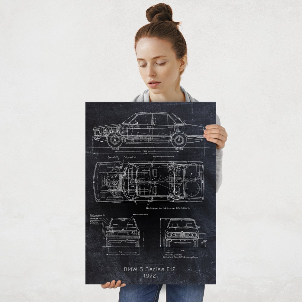 Plakat metalowy BMW E12 Projekt Blackboard L